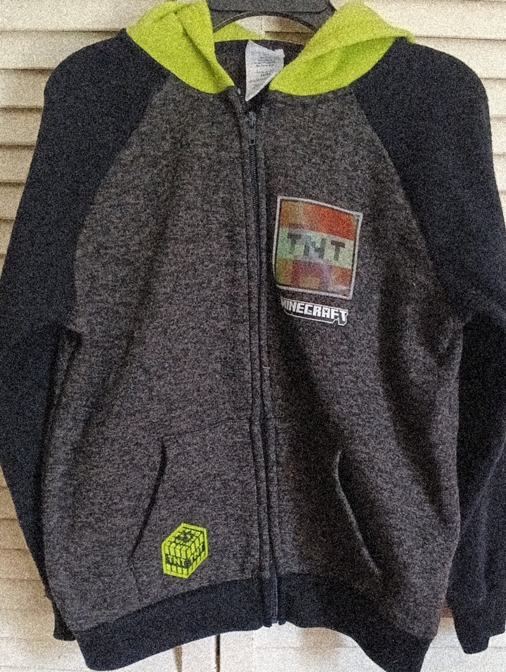 Minecraft Kids' Zip-Up Jean-Style Jacket - Gray with Lime Green Hood